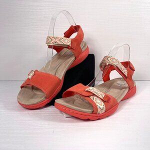 Clarks Collection Adjustable Suede Sandals Amanda Sprint Coral Pink Women's 9.5